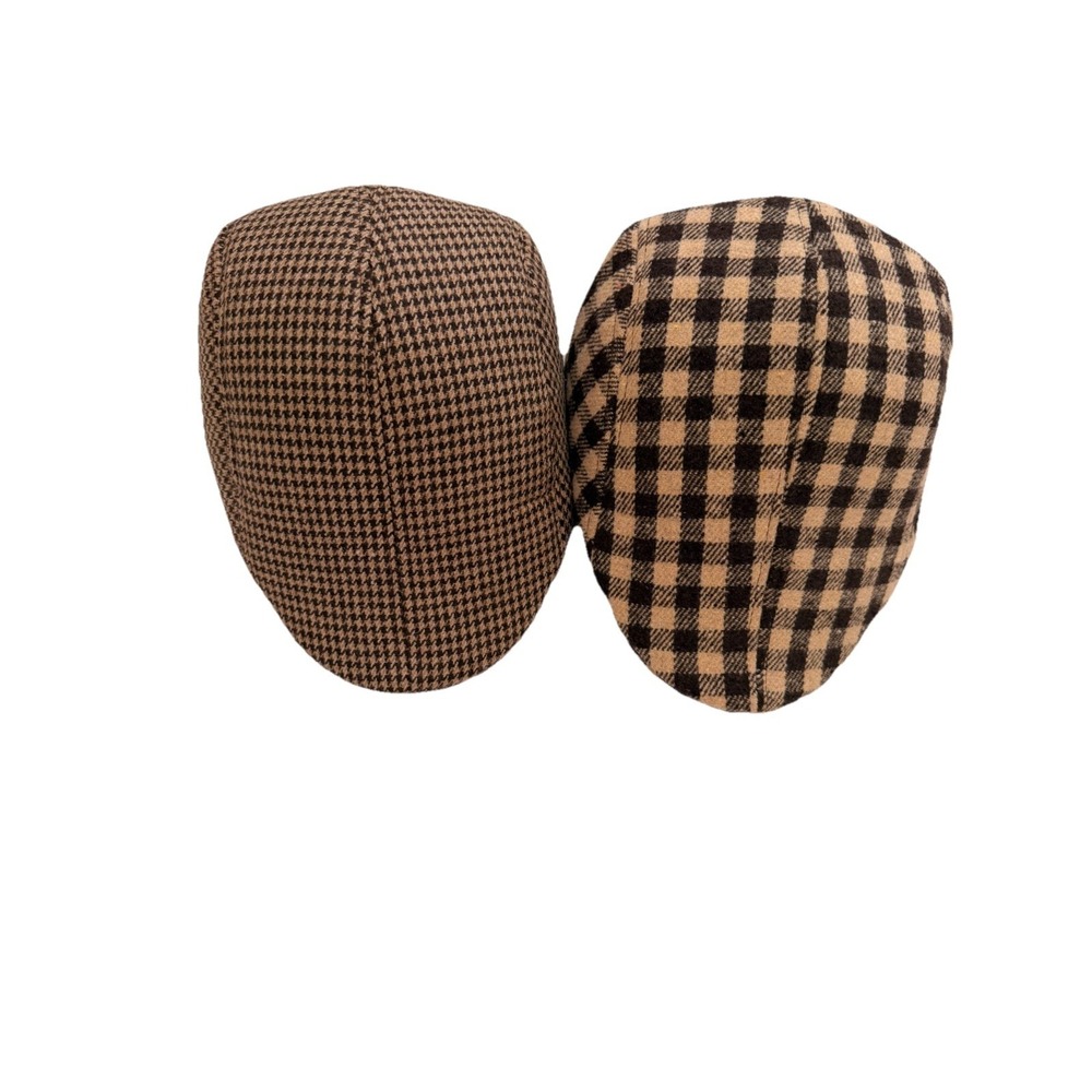 Unisex Cabbie Cap Newsboy‎ Wool Plaid Hat 35% Cotton 65% Polyester